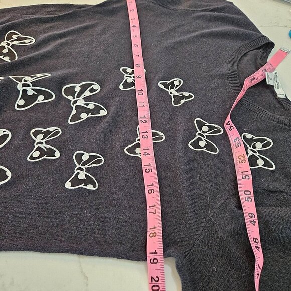 Disney Parks Minnie Mouse Hair Bow Black Sweater Embroidery Small Crew Neck - Picture 9 of 9